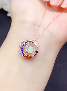 新款天然欧泊石吊坠925银镶嵌女时尚轻奢饰品送女友新年礼物