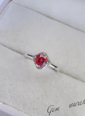 捡漏石榴石戒指s925纯银镶嵌开口女款日韩简约时尚指环情人节礼物