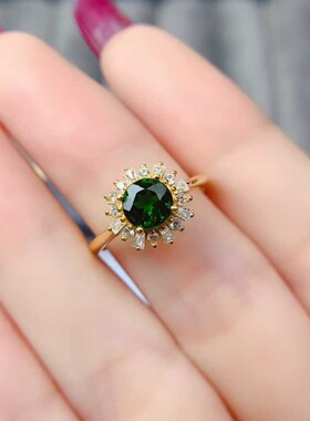 新款天然透辉石戒指925银镶嵌女时尚轻奢饰品送女友新年礼物