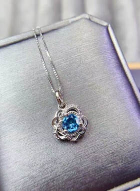 新款天然托帕石吊坠925银镶嵌女时尚轻奢饰品送女友新年礼物