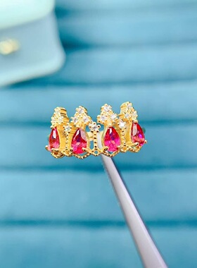 天然粉碧玺戒指925银镶嵌开口女日韩简约时尚饰品