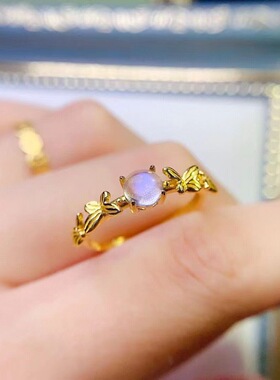 新款天然月光石戒指925银镶嵌女开口时尚轻奢饰品送女友新年礼物