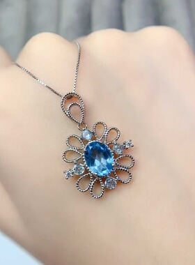 新款天然托帕石吊坠925银镶嵌女时尚轻奢饰品送女友新年礼物