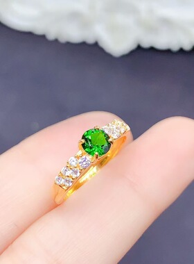 新款天然透辉石戒指925银镶嵌女开口日韩轻奢饰品送女友新年礼物