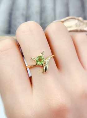 新款天然橄榄石戒指925银镶嵌绿色宝石女简约时尚饰品礼物送女友