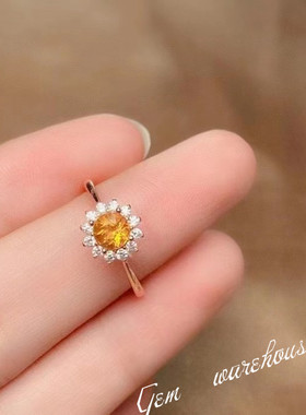 天然黄水晶戒指925银时尚女日韩