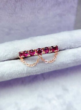 新款天然石榴石排戒925银镶嵌女开口时尚轻奢指环送女友新年礼物