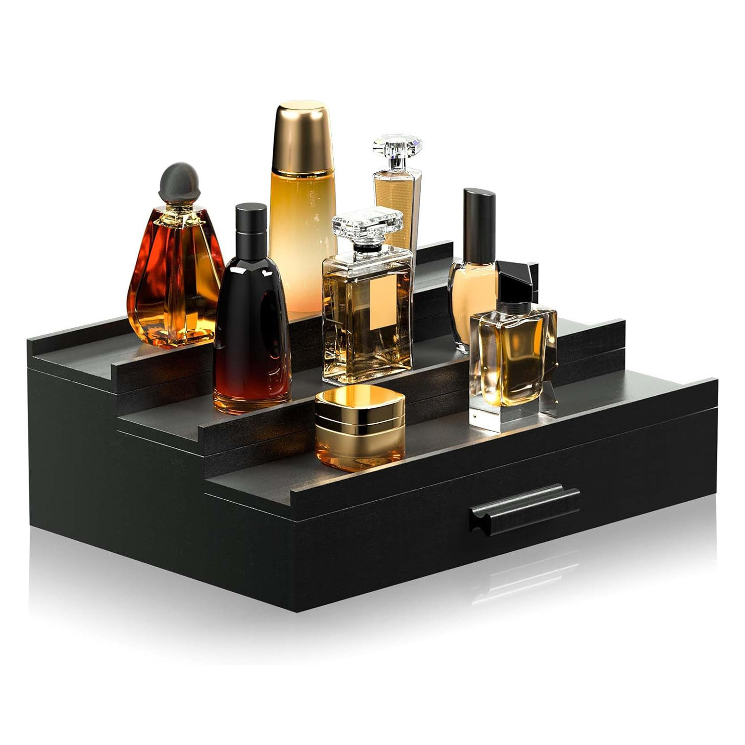 工厂直销木质带抽屉隐藏式香水展示架阶梯式柜台化妆品收纳架现货,淘宝优惠券,粉丝福利购,淘宝优惠卷