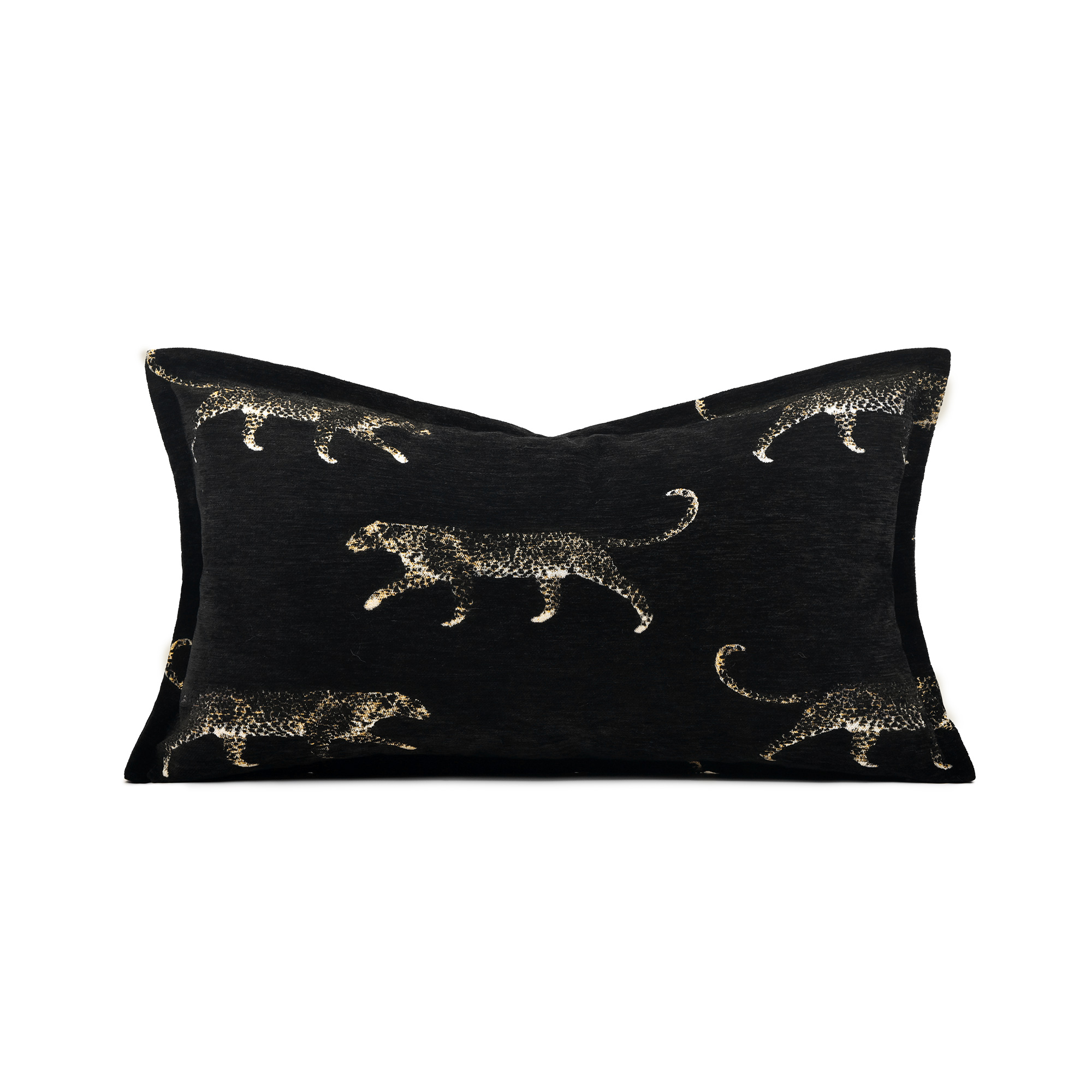 高级感轻奢北欧黑色刺绣抱枕沙发客厅美洲豹靠枕样板房靠垫长腰枕 - 图3