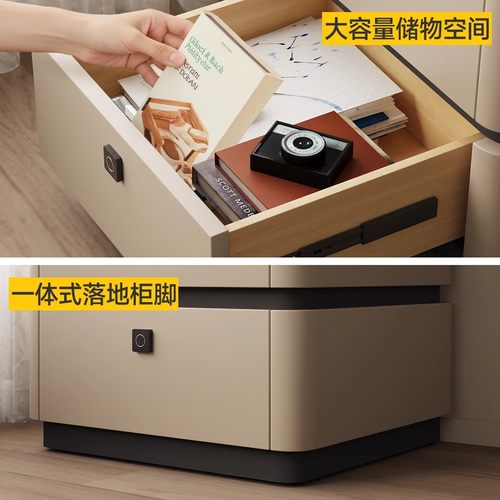 新智能实木床头柜带指纹锁家用卧室轻奢高级感小型床边柜子免安装 - 图3