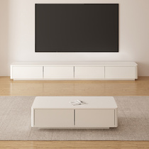 White TV cabinet Modern minimalist cream Wind TV enclosure Living room Living Room Tea Table Combined Extremely Simple Wind Solid Wood TV Cabinet