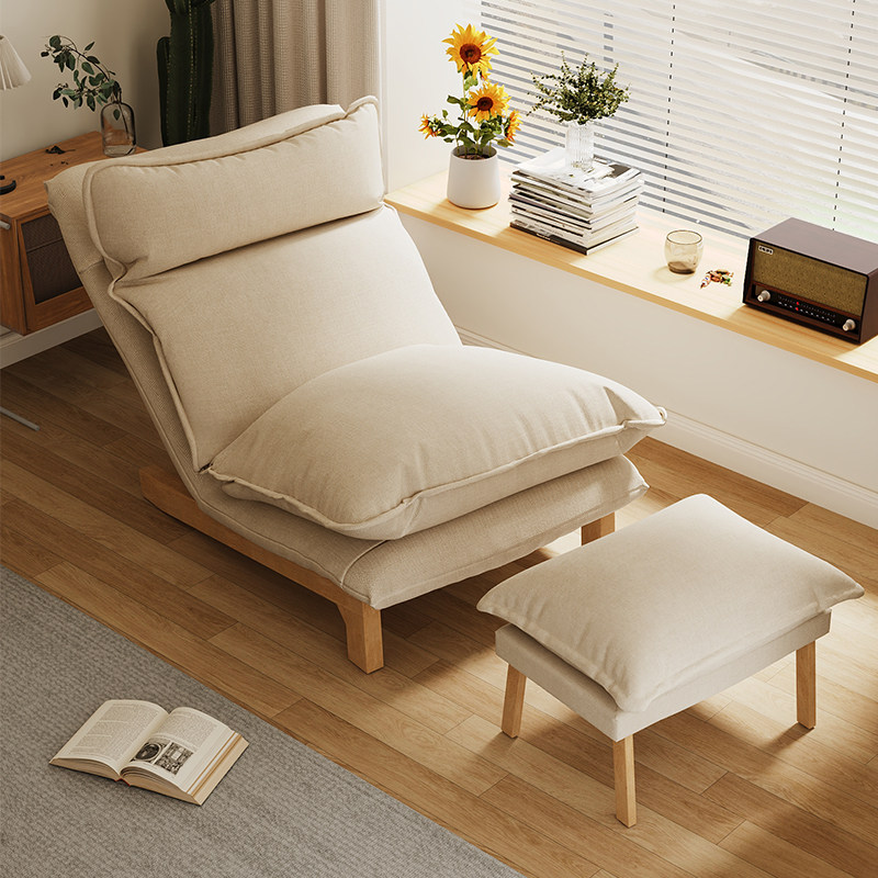 可躺可睡懒人布艺沙发原木风小户型卧室阳台躺椅网红棉麻单人沙发,淘宝优惠券,粉丝福利购,淘宝优惠卷