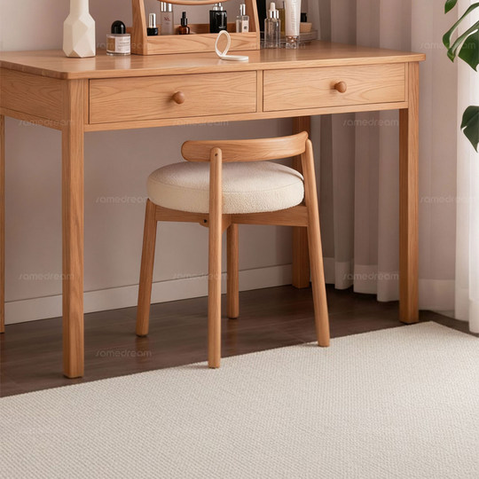 三梦实木旋转化妆椅女生卧室家用化妆凳现代简约梳妆台凳子圆凳