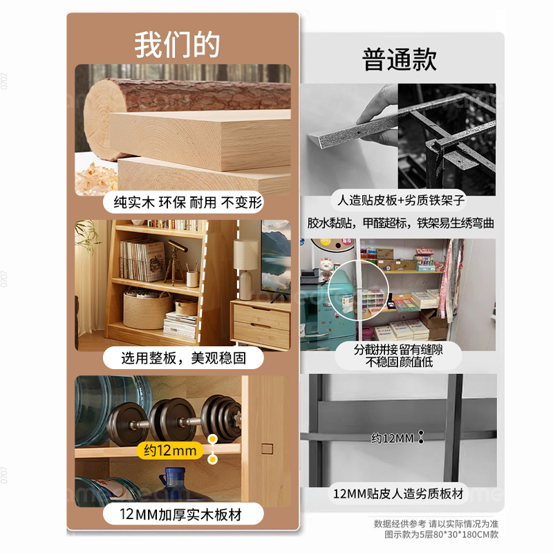 Sanmeng solid wood trapezoidal floor-standing bookshelf storage rack