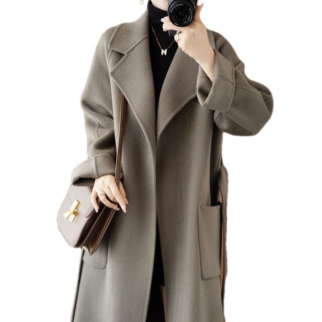 High-end double-sided wool coat for women, loose and slimming