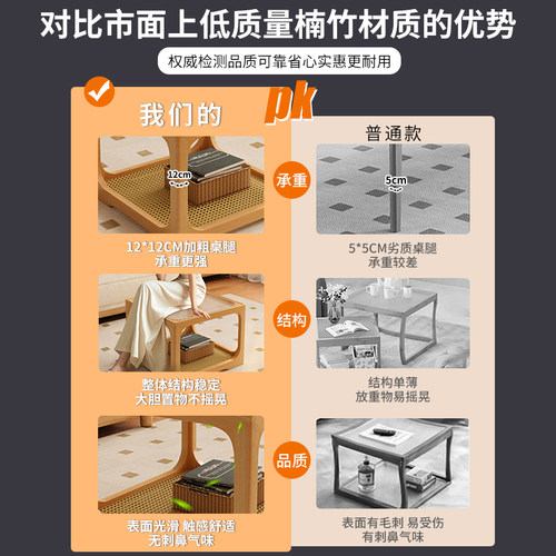 实木组合茶几客厅家用小户型茶桌2026新款方形组合边几藤编小茶台 - 图1