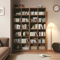 Book House Whole Wall Solid Wood Lattice Cabinet Shelf Shelve Shelf Floor Leaning Wall Integrated Free Combined Storage Home Bookcase