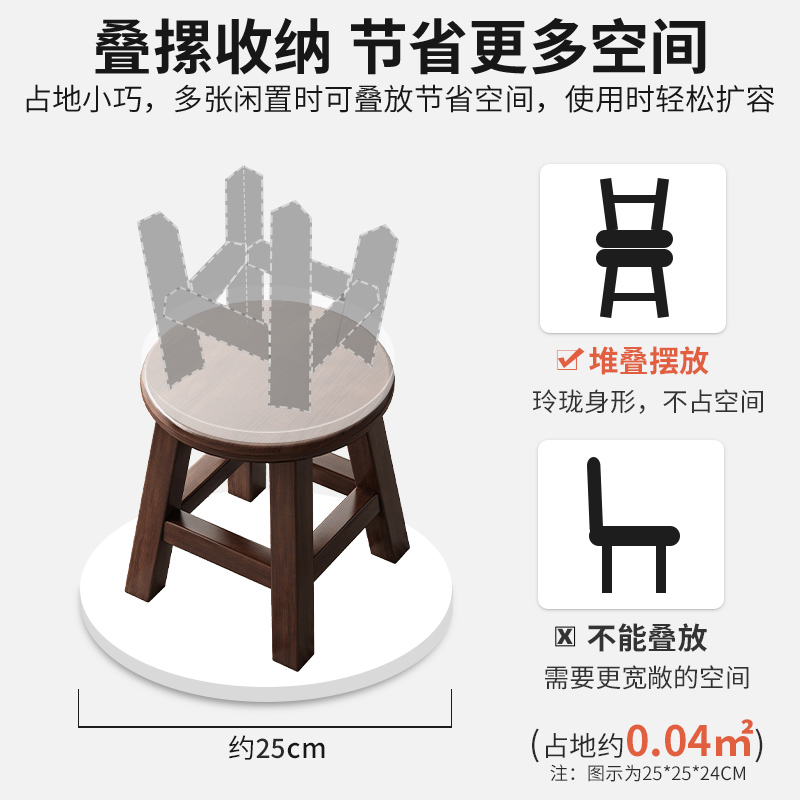 橡胶木实木小凳子家用矮凳方凳圆凳木凳子换鞋凳儿童小木椅子板凳 - 图2