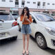 Candy color 200g ເສື້ອຍືດແຂນສັ້ນແຂນສັ້ນທີ່ງ່າຍດາຍອະເນກປະສົງດ້ານເທິງກະທັດຮັດແຂນເຄິ່ງ