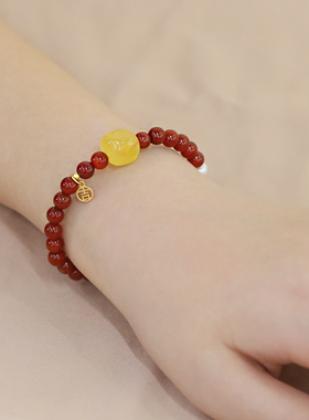 国潮天然南红手链蜜蜡珍珠手串女