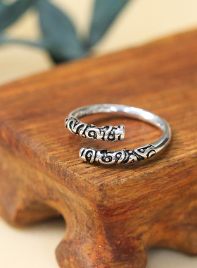 复古泰银开口可调节金箍棒关节戒