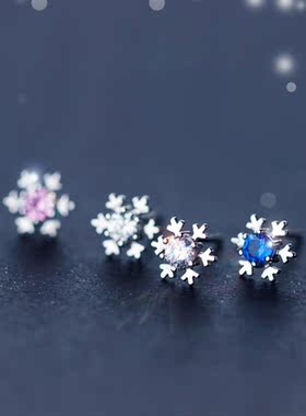 耳钉耳环耳坠耳饰品镶钻雪花花朵