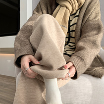 Card Its Color Cashmere Narrow Version Broadlegged Pants Woman Autumn Winter 2023 New High Waist Pituitary Loose Casual Plus Suede Knit Pants