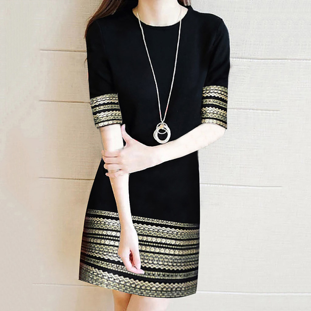 Fashion Women's Casual Vintage Elegant Splice Middle Sleeve - 图0