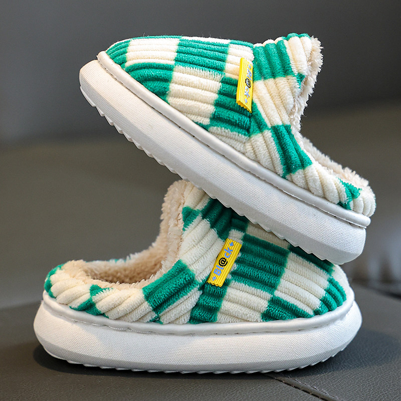 儿童棉拖鞋秋冬季保暖男童棋盘格家用室内亲子鞋女童包跟潮棉拖鞋