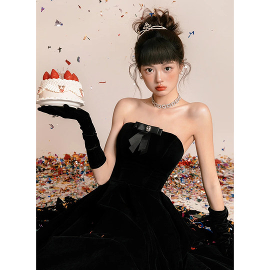 黑色丝绒长款手套婚纱新娘拍照道具法式赫本风复古礼服配饰高级感