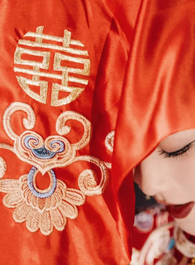 新娘头纱长流苏中式婚礼遮手臂