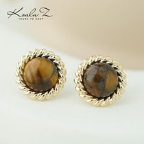 Ultra 100 Lap Mead Autumn Winter Atmosphere Sensation Retro Style Superior Sense Natural Tiger Eye Stone Earrings Without Earhole Ear Clip