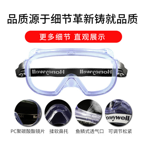 霍尼韦尔护目镜防风防冲击防沙尘骑行透明劳保防飞溅防雾防护眼镜 - 图2