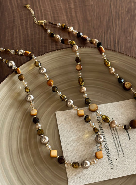 虎眼石串珠项链女高级感美拉德