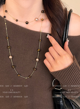 复古美拉德虎眼石串珠项链女款