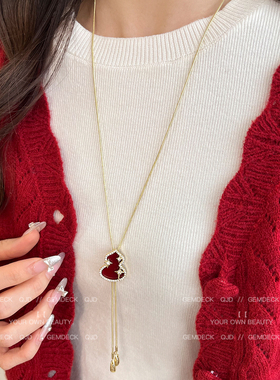 新年红色葫芦流苏吊坠项链女款