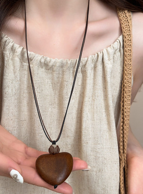 新中式木质吊坠项链女2025新款