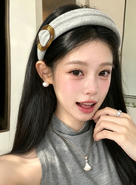 高颅顶灰色发带宽边发箍女