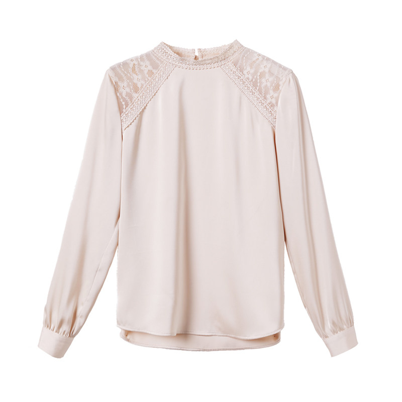 秋装2020年新款醋酸缎面长袖雪纺衫 艾悦炀蕾丝衫/雪纺衫