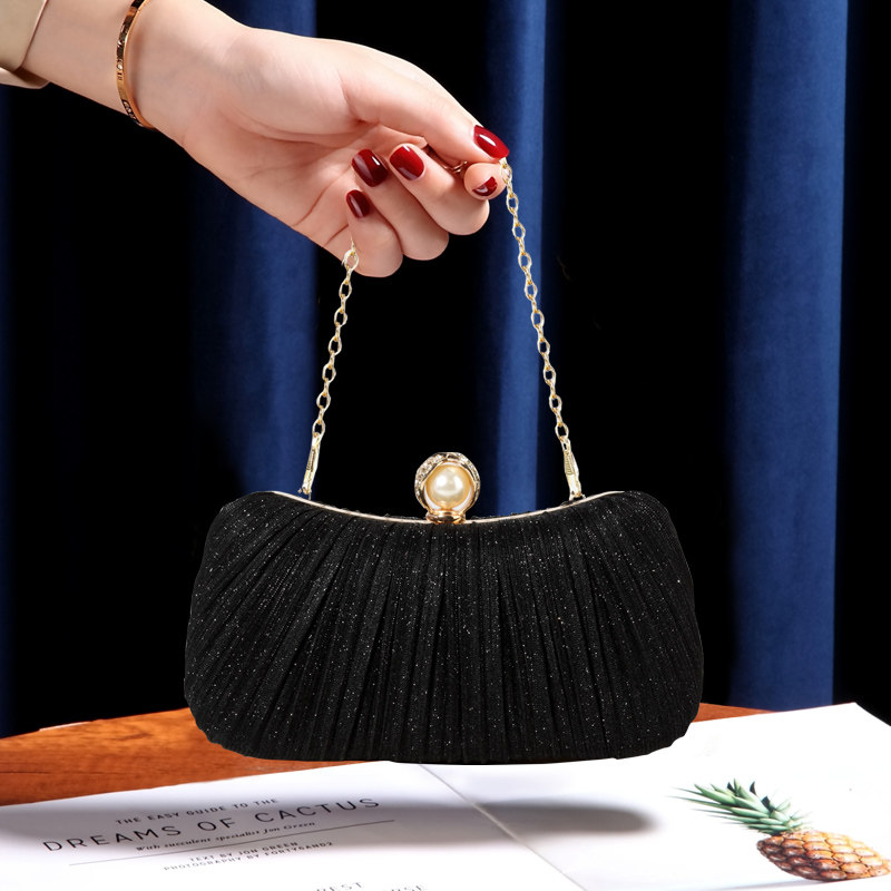 Banquet bag with long and short shoulder chains, pleated design style