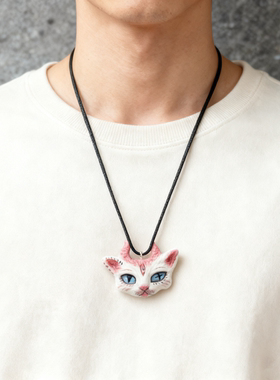 恶魔猫咪小众原创陶瓷情侣项链