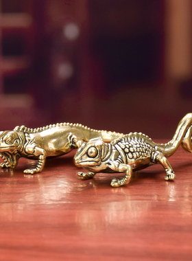 复古黄铜蜥蜴桌面装饰摆件铜器