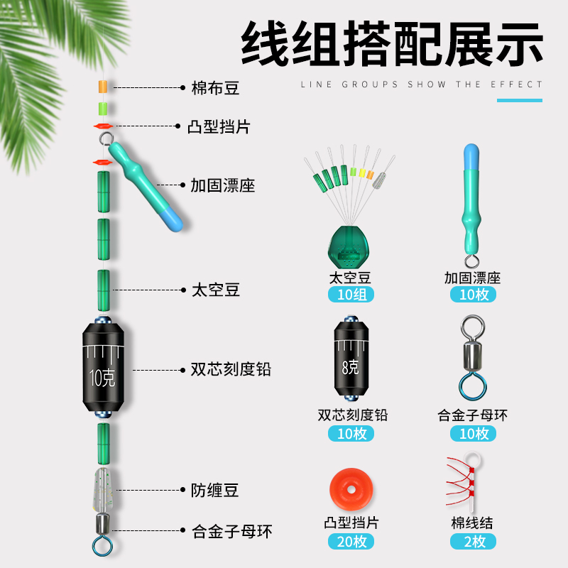 滑漂配件套装路滑钓组矶竿远投专用太空豆路亚矶钓线组铅坠漂座挡-图1