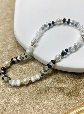 原创小香风精致小众黑白进口花生珠弹力绳手链手串串珠细手链