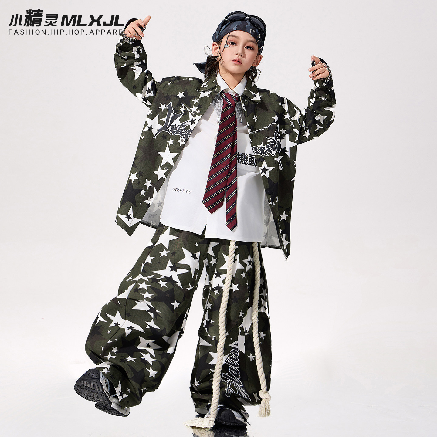 儿童街舞潮服男童嘻哈hiphop演出服少儿炸街潮酷痞帅架子鼓表演服 - 图3