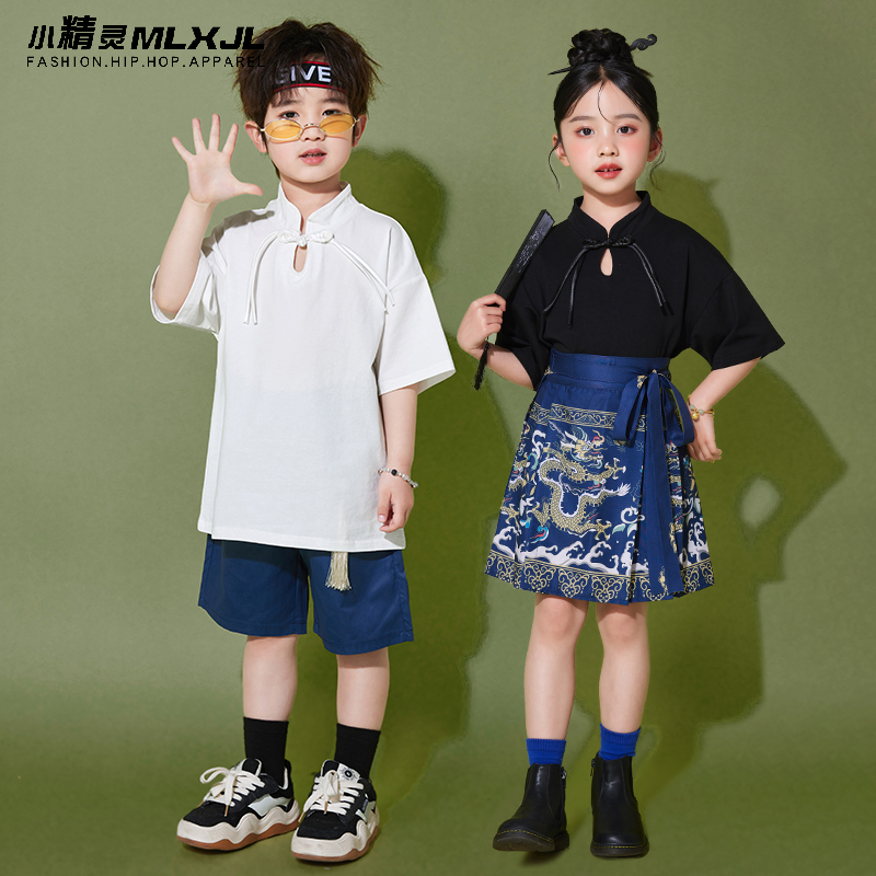 儿童中国风合唱演出服小学生运动会服装男童汉服幼儿园马面裙套装