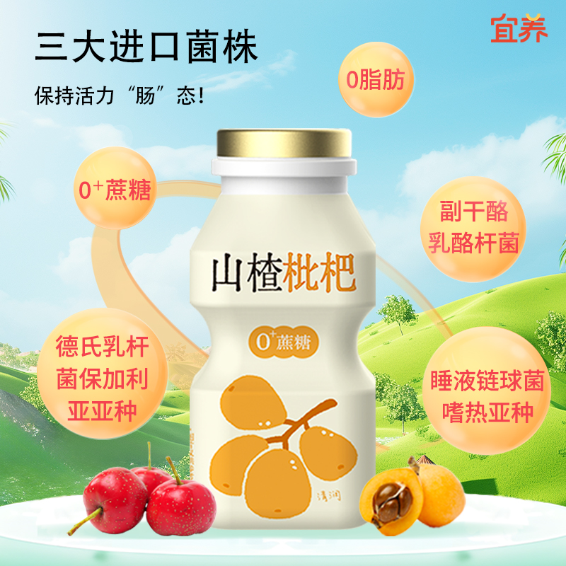 0脂0蔗糖】宜养山楂枇杷乳酸菌饮品100g*24瓶整箱饮料酸甜好滋味