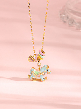 【摇摇木马】s925纯银珐琅项链女高级感轻奢小众黄金马卡龙欢乐女