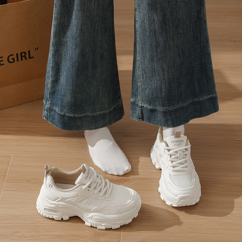 韩版爆款透气网面小白鞋女2026春季新款厚底增高老爹鞋百搭运动鞋,淘宝优惠券,粉丝福利购,淘宝优惠卷