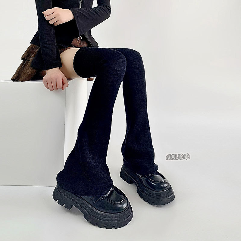 jk长筒过膝腿套黑色针织堆堆袜子女秋冬保暖护膝高筒喇叭棉靴袜套,淘宝优惠券,粉丝福利购,淘宝优惠卷